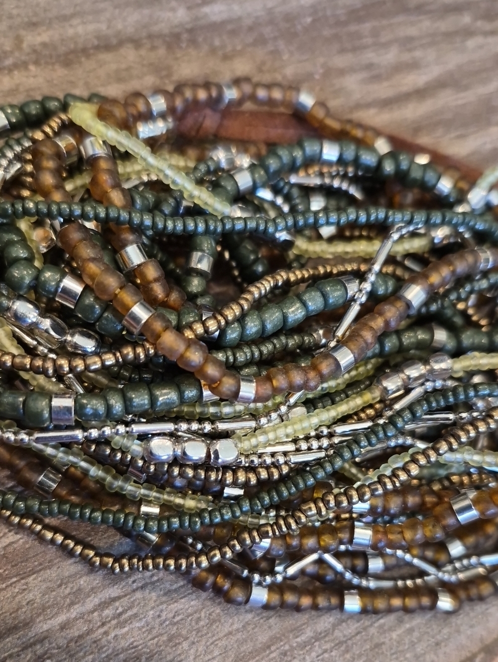 Multistrand Brown & Green Hues Silver Tone Hardware Brown Suede Cord Necklace - Picture 8 of 13